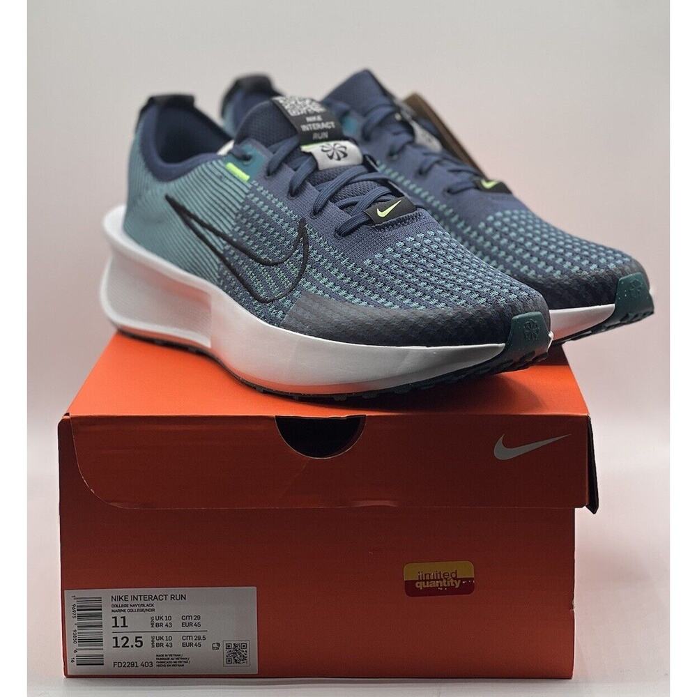 NIKE INTERACT RUN Men’s 11 Women 12.5 Road Running Shoes Navy Teal Black NIB